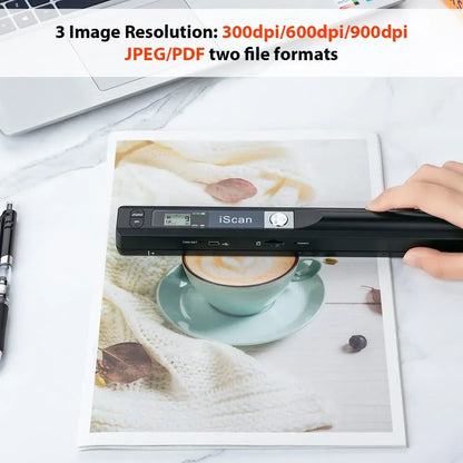 Portable Scanner, Photo Scanner for A4 Document Scanner 900DPI Handheld Scanner JPG/PDF Formate LCD Display for Business Image Picture Receipts Books Pages Texts, Support SD/TF Card (Silver)