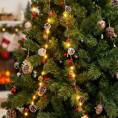 9.8ft Christmas Garland with Lights, 30 LED Red Berry Pine Cone Garland Lights Battery Operated, LED Garland String Lights, Indoor Outdoor Christmas Decorations for Home Garland Fireplace Decor