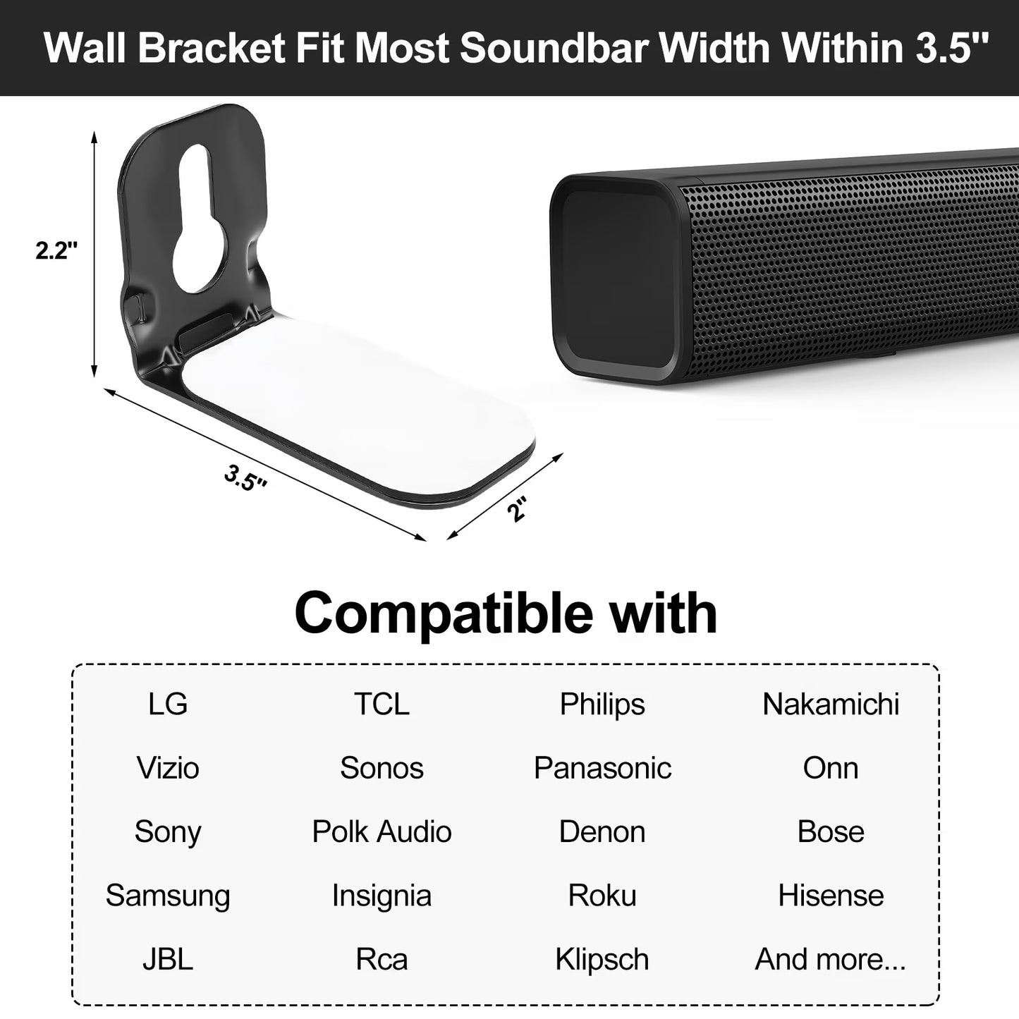 Universal Soundbar Wall Mount Bracket Compatible with Most Soundbar Mount Shelf, Metal SoundBar Mounts Under TV Mounting Bracket for Space Saving, Hold up to 30 lbs, Black