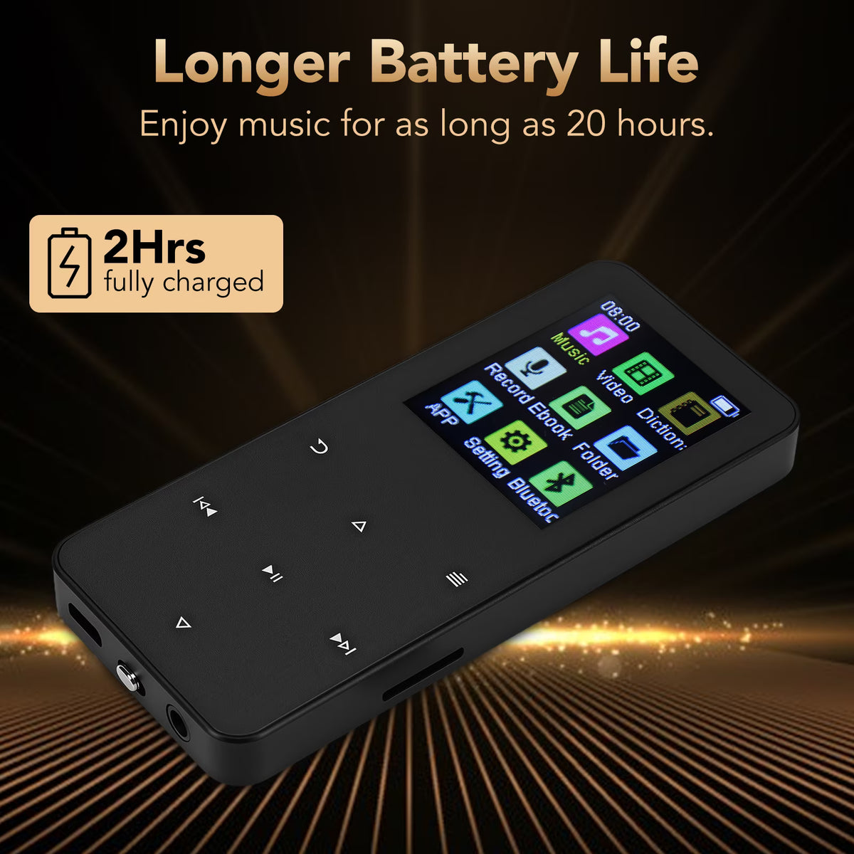 64GB MP3 Player with Bluetooth, Portable Music Player with Built-in HD Speaker, Voice Recorder, HiFi Sound, Photo Viewer, E-Book, Supports Expanded Up to 128GB, Black