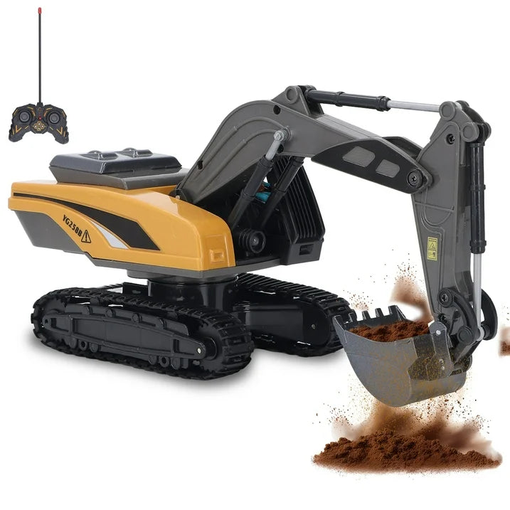 Remote Control Excavator Toys with Metal Shovel & Lights, 8 Channel RC Truck Rechargeable Tractor Toy Gift