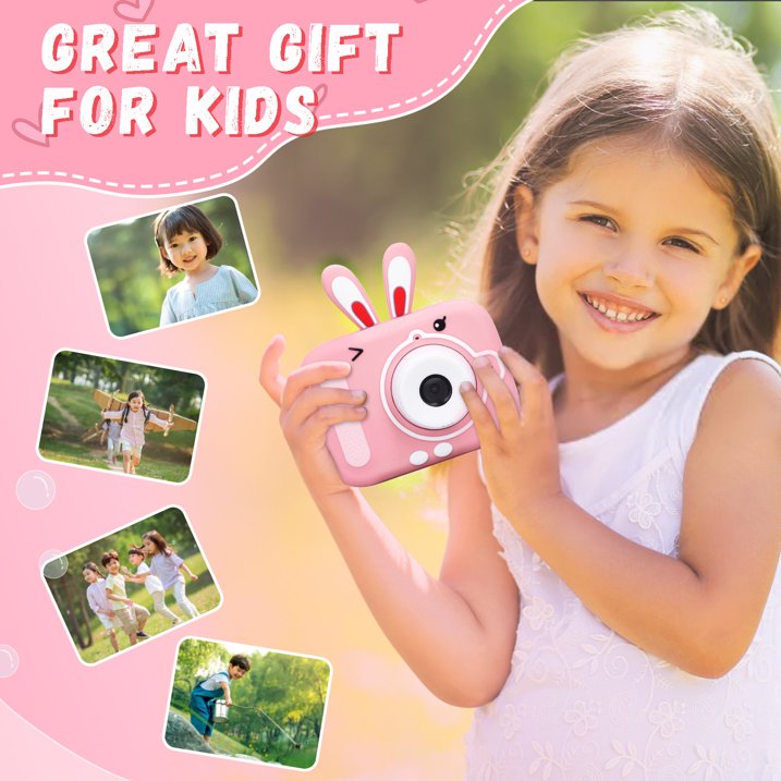 Mini Camera, Toy Camera with 1080P HD Screen, 32GB SD Card, Silicone Cover Perfect Birthday Christmas Gift for 3-12 Years Old Pink