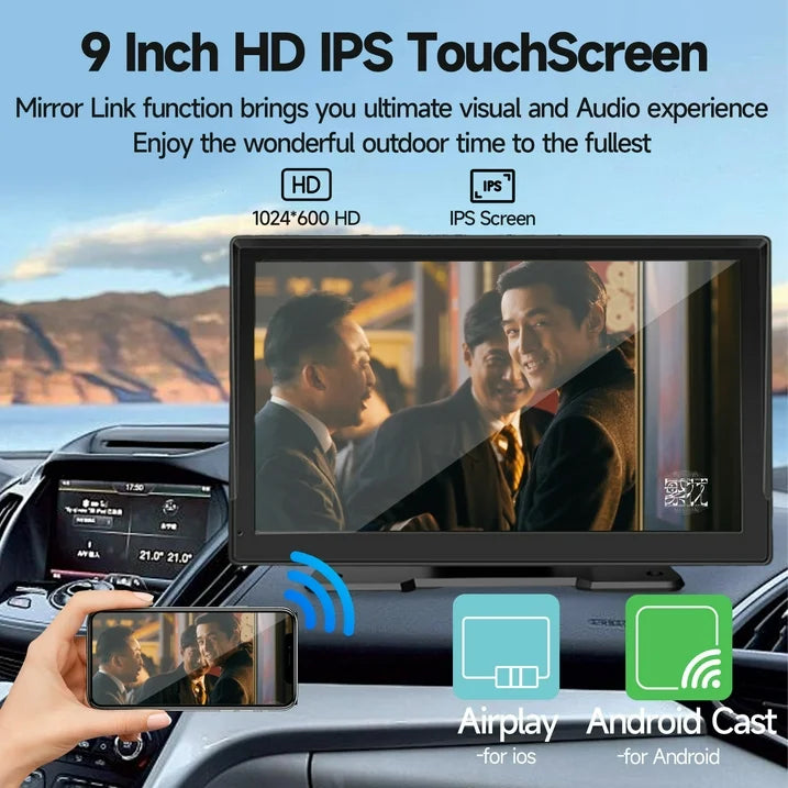 9" Wireless Carplay Screen for Car with 4K Dash Cam, Portable Carplay & Android Auto, Car Stereo Touchscreen with 1080P Backup Camera, GPS Navigation/Mirror Link/Voice Control/Bluetooth/FM, 64GB Card