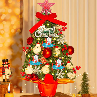 24" Mini Christmas Tree with LED Snowman Globe String Lights/Pine Cones Xmas Balls, Tabletop Christmas Tree with 36 Ornaments, Small Artificial Xmas Spruce Tree for Holiday Indoor Christmas Decor
