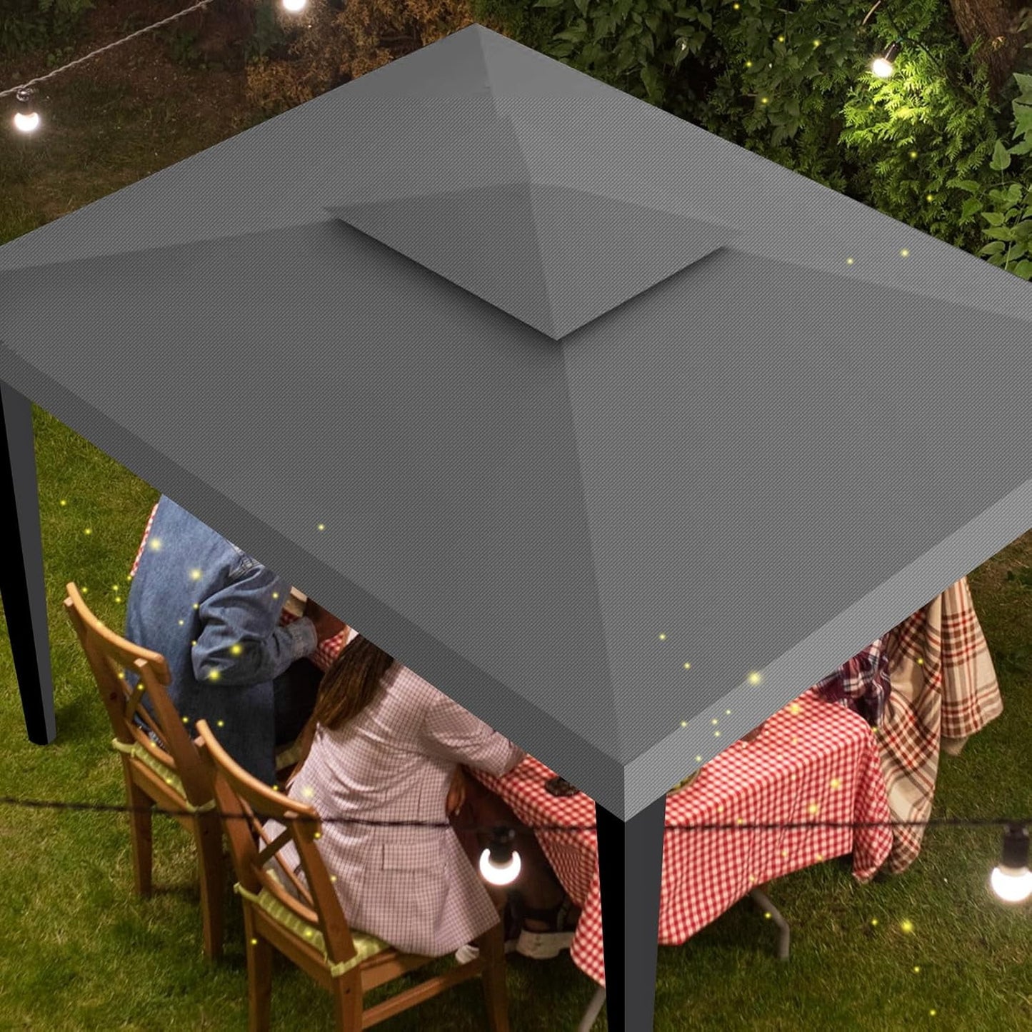 2 Tier Replacement Gazebo Canopy Top Patio 10'x10' PU Water Resistance Gazebo Canopy Replacement Top Cover, Gray