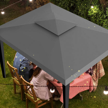 2 Tier Replacement Gazebo Canopy Top Patio 10'x10' PU Water Resistance Gazebo Canopy Replacement Top Cover, Gray
