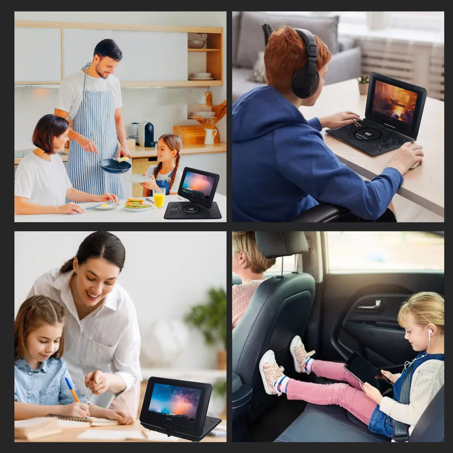 9.8 in Portable DVD Player 270° Rotatable HD Screen DVD Player with Game Function and Rechargeable Battery for Home Car