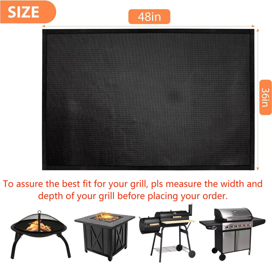Under Grill Mat, 48 x 36 inch Reusable BBQ Floor Mats, Deck Patio Protector Mat, Indoor Fireplace Mats Fire Pit Mats for Deck Patio, Fire and Oil Resistant, Easy to Clean, Black