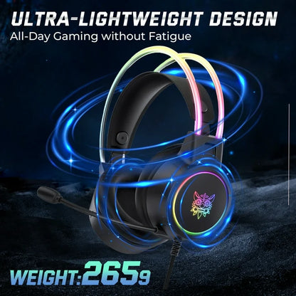 Gaming Headset with Microphone, RGB Rainbow Gaming Headphones for PC PS4 PS5 Laptop, Wired 3.5mm Audio Over Ear Headphone for Adults, Stereo Surround Sound, Noise Canceling Mic, Black
