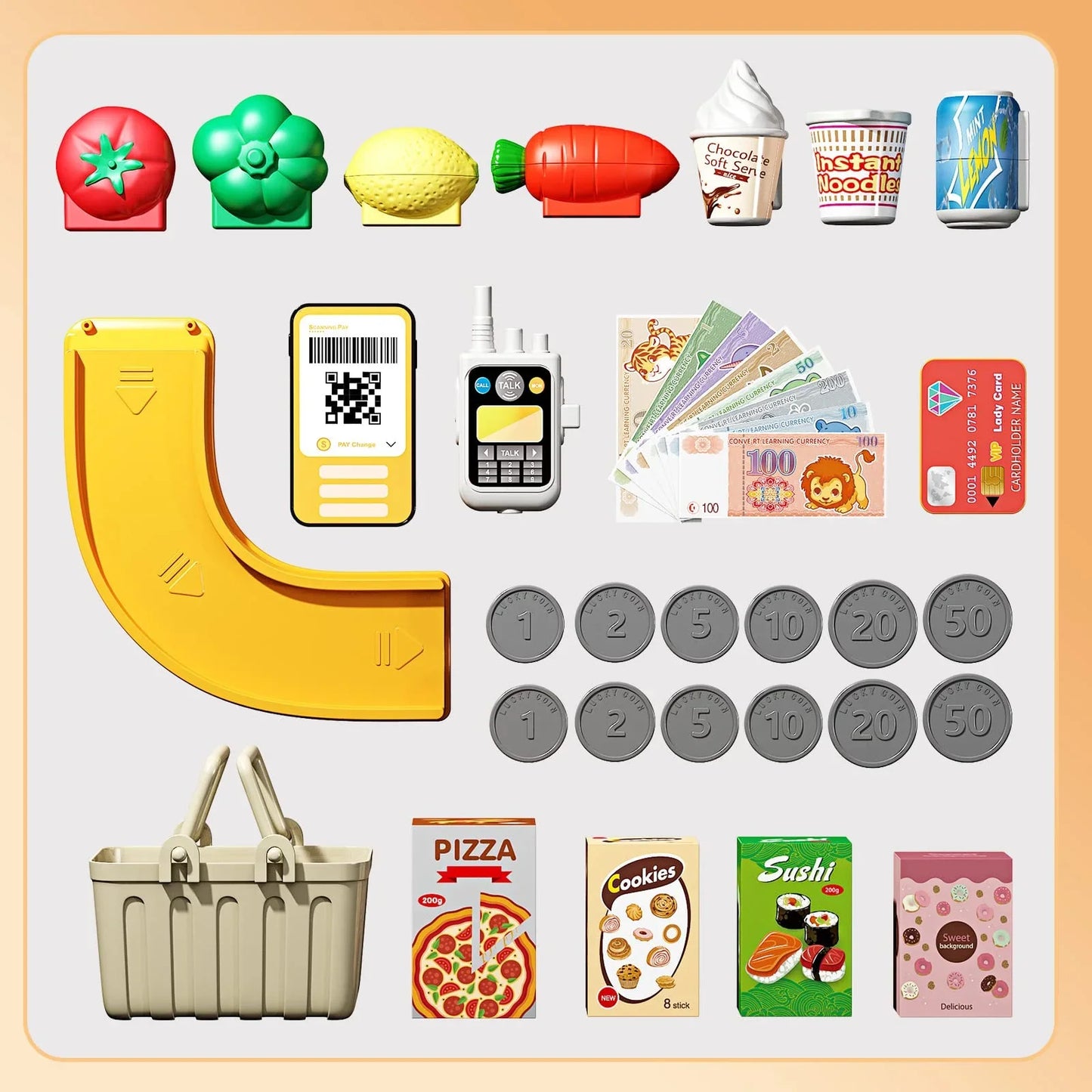 Toy Cash Registers for Pretend Play Cash Register with Scanner, Calculator, Play Money and Credit Card Supermarket Grocery Store Toys for Gift, Red