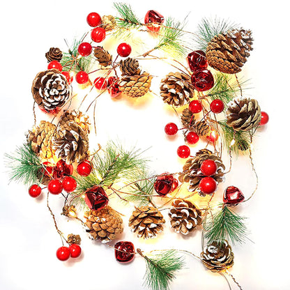 9.8ft Christmas Garland with Lights, 30 LED Red Berry Pine Cone Garland Lights Battery Operated, LED Garland String Lights, Indoor Outdoor Christmas Decorations for Home Garland Fireplace Decor