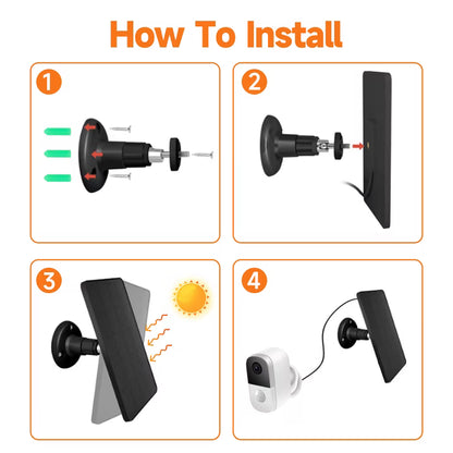 6W Solar Panel Charger, Solar Panel with Micro USB & USB C Port for DC 5V Outdoor Rechargeable Battery Camera, IP66 Waterproof, 360° Adjustable Security Mount, Black