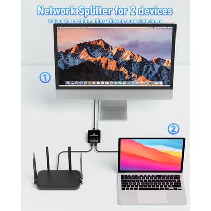 Ethernet Splitter 1 to 2, 1000Mbps Internet Cable Splitter 1 in 2 Out High Speed Either Network Splitter Gigabit Network Extension Dual LAN RJ45 Port Router Switch Work with Cat5/5e/6/7/8 Cable