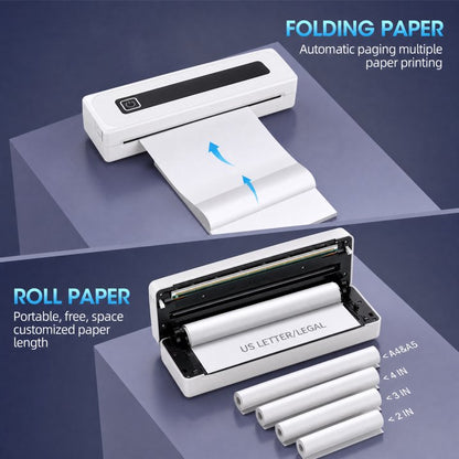 Bluetooth Thermal Printer, Portable Printer Wireless for Travel,Office&School, Includes Rolls Paper – Supports US Letter,A4 Thermal Paper, Inkless Printing, Compatible with iOS,Android & Laptops