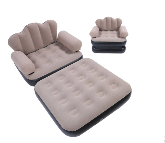 Inflatable Sofa Bed, Foldable Thickened Flocked PVC Blow Up Sofa, 5-in-1 Air Couch Mattress For Camping Pump Not Included
