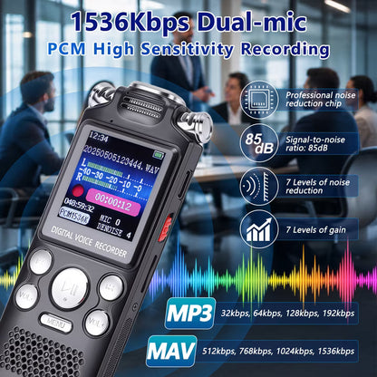 32GB Digital Voice Recorder with Playback, 1000 Hours Audio Recording Device, Voice Activated Recorder w/ Noise Reduction,A-B Repeat, MP3 Player and Password for Lectures Meeting/Classes/Interviews
