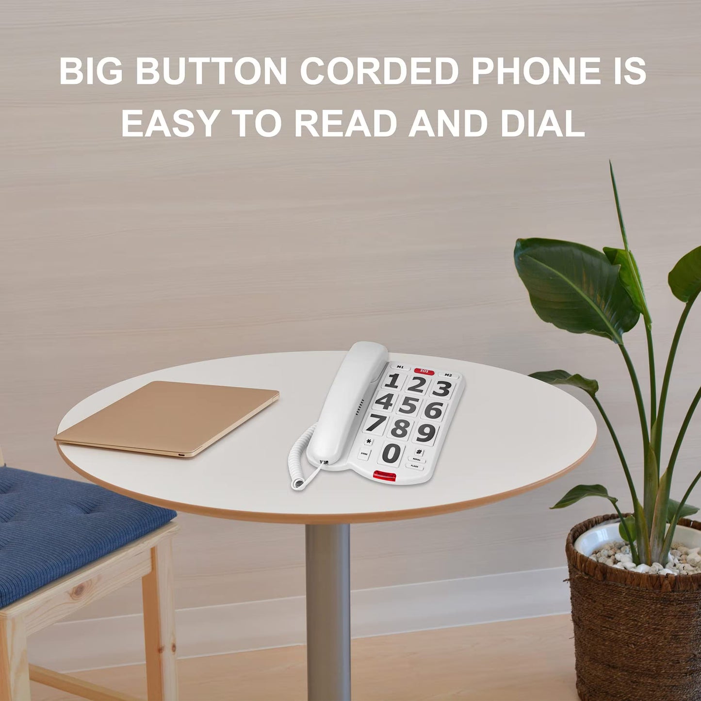 Big Button Phone for Seniors, Landline Corded Phone for Elderly, Adjustable Volume Large Key Wired Telephone for Visually Impaired/Hearing Damage Old People, Extra Loud Ringer