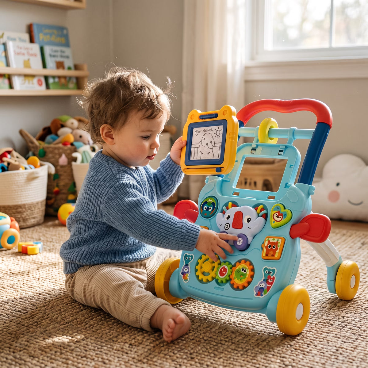 3 in 1 Baby Walker with Music Lights Sit to Stand Toddler Learning Walking Push Toys for 12-18+ Months Boys Girls