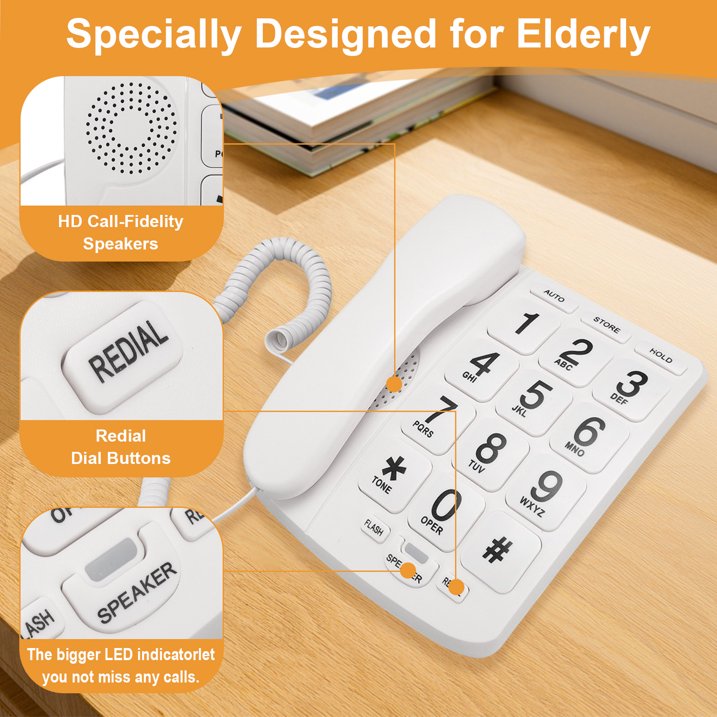 Landline Phones for Seniors with Large Button Corded Telephone for Home, Speakerphone, Flash Alert, Extra Loud Ringing Wired Simple Basic Telephone for Elderly Dementia, Visually & Hearing Impaired