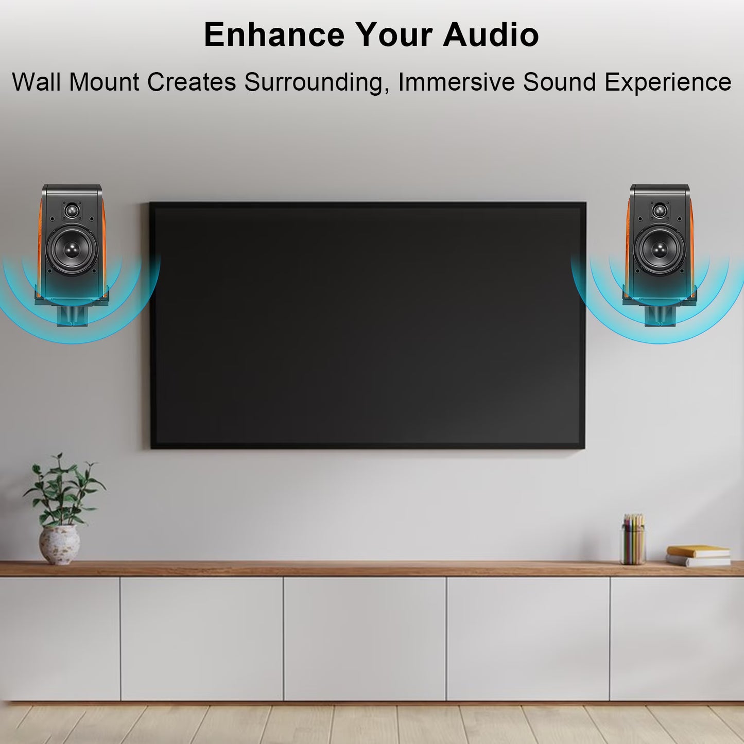 Speaker Wall Mounts, Dual Side Clamping Bookshelf Mounting Bracket, Speaker Mounts for Surround Sound, Universal Bookshelf Speaker Mount for Living Room/Home Theater, Hold up to 55 lbs, 1 Pair, Black