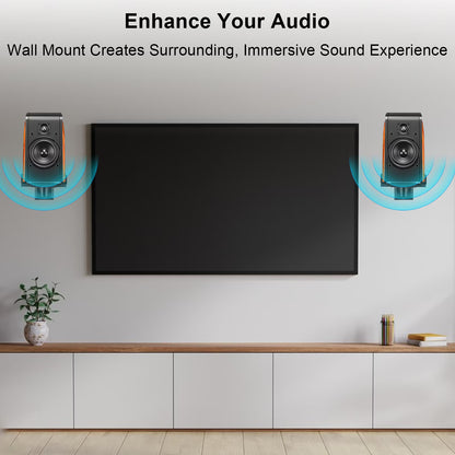 Speaker Wall Mounts, Dual Side Clamping Bookshelf Mounting Bracket, Speaker Mounts for Surround Sound, Universal Bookshelf Speaker Mount for Living Room/Home Theater, Hold up to 55 lbs, 1 Pair, Black
