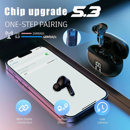Language Translator Earbuds Support 140+ Languages Two-Way Translator Device, Wireless Bluetooth Earbuds with LED Power Display, Voice Translation for Travel Business Learning Gaming Sports