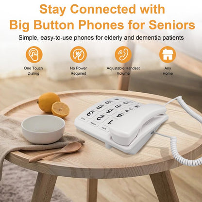 Landline Phones for Seniors with Large Button Corded Telephone for Home, Speakerphone, Flash Alert, Extra Loud Ringing Wired Simple Basic Telephone for Elderly Dementia, Visually & Hearing Impaired