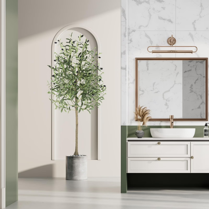6FT Artificial Olive Tree Indoor, Tall Faux Olive Tree, Artificial Plants with Natural Wood Trunk and Lifelike Fruits for Home Office Decor