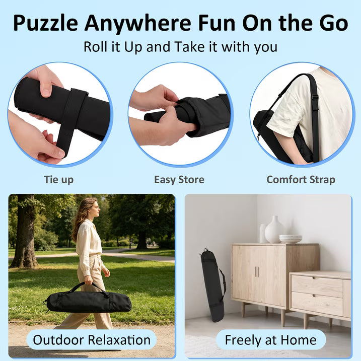 Adult Jigsaw Puzzle Mat Roll Up, Saver Pad 45" x 25" Portable Keeper Up to 1500 Pieces with Non-Slip Rubber Bottom and Polyester Top + 4 Puzzle Sorting Trays, Travel-Friendly Storage Bag