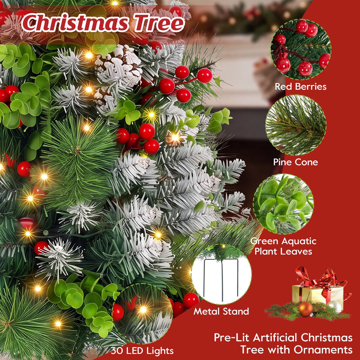 2 Pack 24inch Pre-Lit Pathway Christmas Trees Urn Filler, Artificial Mini Xmas Trees with Tripod Stake, 30 LED Lights & Timer, Battery Powered Outdoor Light Up Planter Filler Festival Holiday Decor