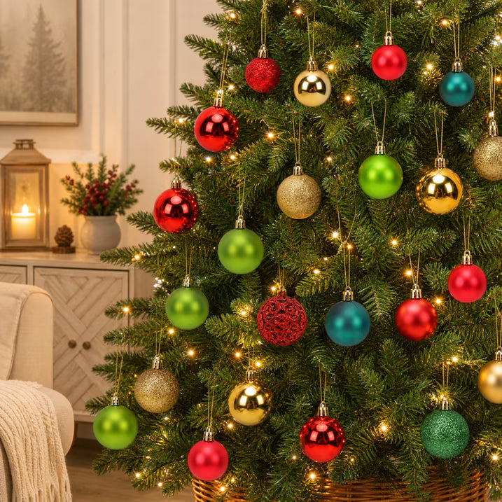 101 Pcs Christmas Ball Ornaments Set, 2.36 inch Small Mini Shatterproof Christmas Tree Decorations Set, Red & Green & Gold Hanging Holiday Baubles Bulk for Xmas Wreath, Garland, Party Home Decor