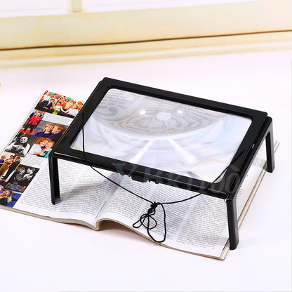 4A 3X Large Lighted Reading Foldable Desk Magnifier Magnifying Book Glass Light Led Aid Loupes