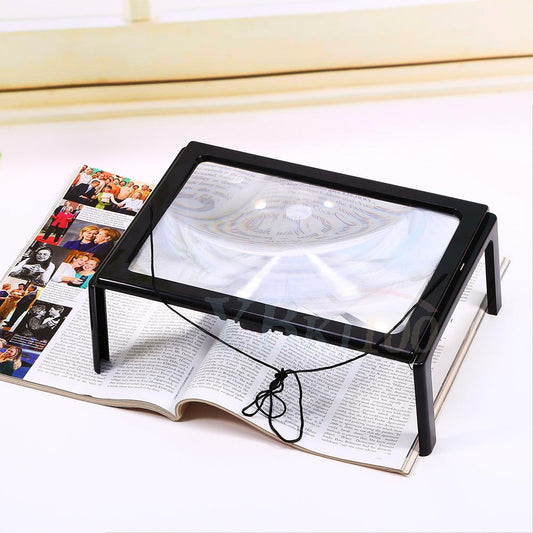 4A 3X Large Lighted Reading Foldable Desk Magnifier Magnifying Book Glass Light Led Aid Loupes