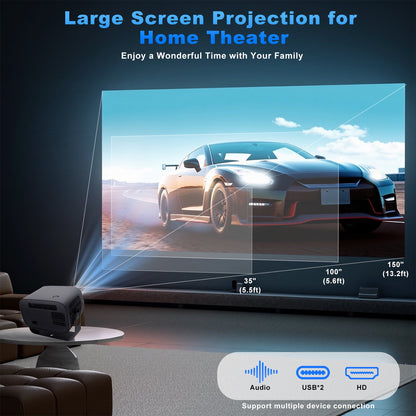 Mini Projector with WiFi and Bluetooth, 4K Support Portable Outdoor Movie Projector with Auto Keystone & 360°Adjustable Stand, 150'' Screen 1080P Proyector Compatible with TV Stick/iOS/Android/Laptop