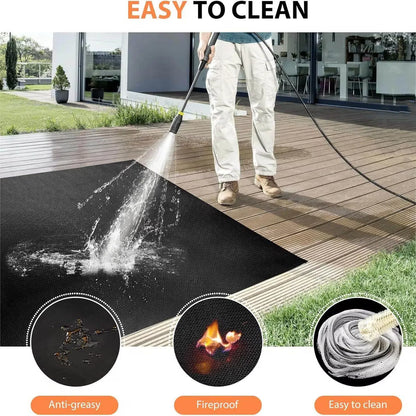 Under Grill Mat, 48 x 36 inch Reusable BBQ Floor Mats, Deck Patio Protector Mat, Indoor Fireplace Mats Fire Pit Mats for Deck Patio, Fire and Oil Resistant, Easy to Clean, Black
