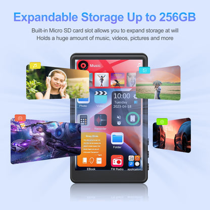 16GB Mp3 Player with Bluetooth, 4.0" Touch Screen Music Player with Speaker, Portable HiFi Sound MP4 MP3 Player for Kids with Earphones, Voice Recorder, E-book, Picture, Up to 256 GB, Black