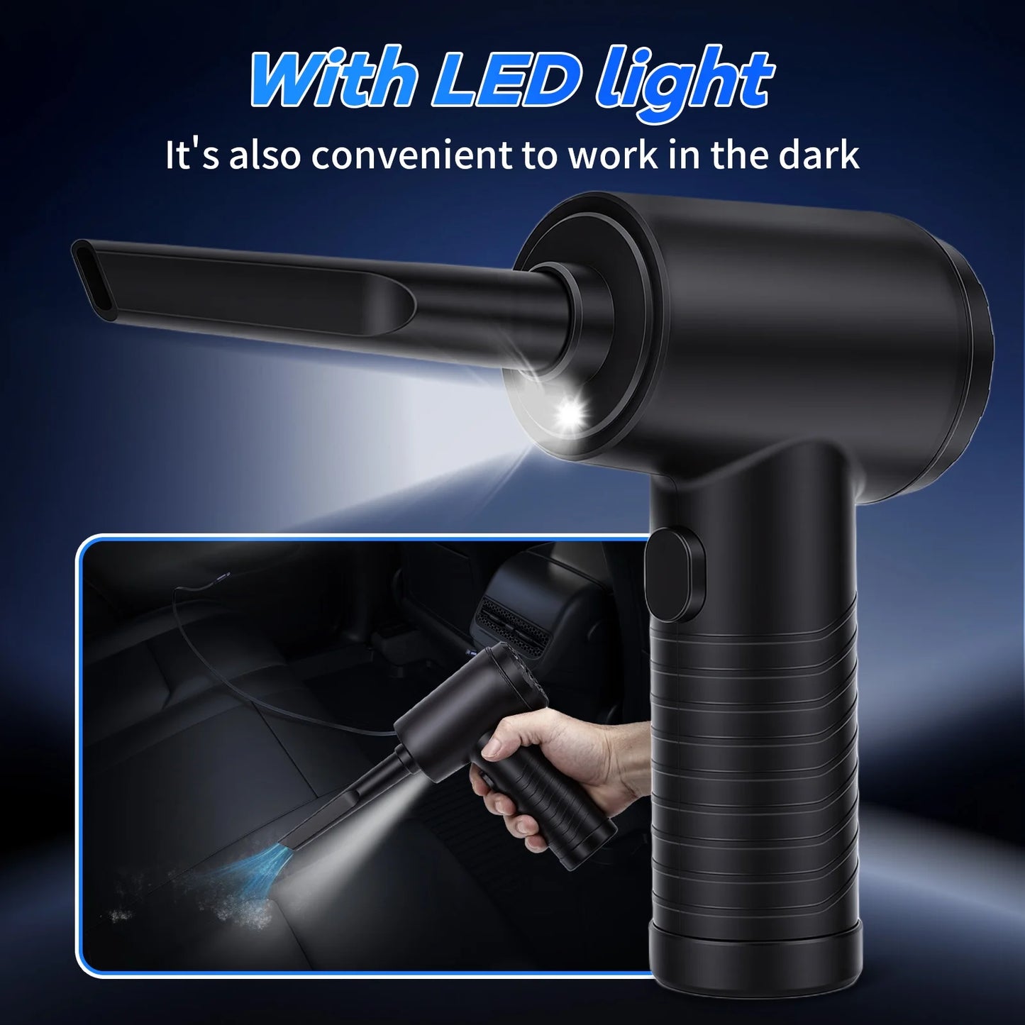 Compressed Air Duster 51000RPM 3 Gear Adjustable Multi-use Electric Duster with LED Light Portable Cordless Air Blower for PC Keyboard Cleaning Car Dusters No Canned Cleaner for Home Office, Black