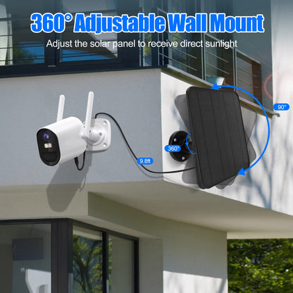 2Pack 12W Solar Panel for Security Camera Outdoor, 5V Micro USB/USB C Solar Panel Charger Compatible with Rechargeable Battery Powered Cam, IP65 Waterproof, 9.8ft Cable, 360° Adjustable Bracket