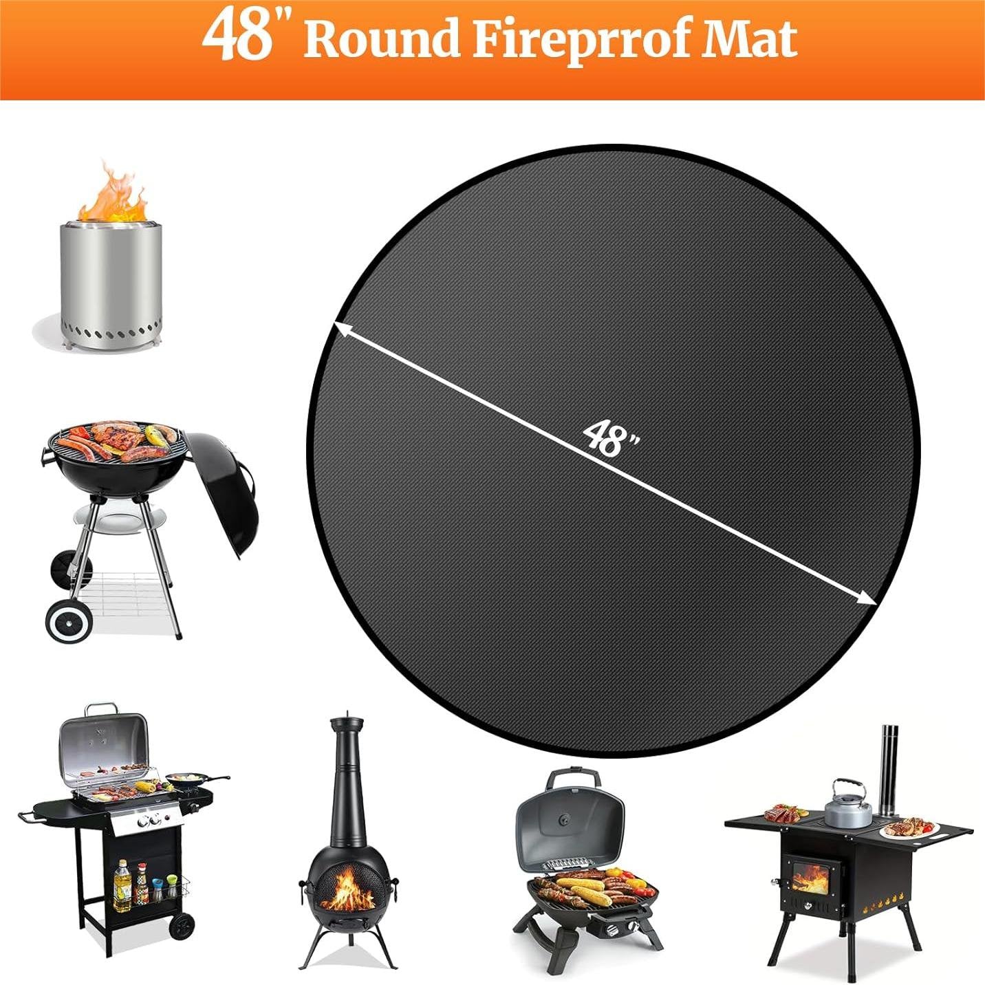 48inch Under Grill Mats for Outdoor Grill, Double-Sided Fireproof Deck and Patio Protector Mat, Waterproof Anti-Slip Easy Clean Oil-Proof BBQ Floor Pad Indoor Fire Pit Fireplace Mat for Deck Terrace