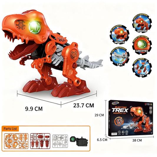 Electric Dinosaur Building Blocks, 3D Puzzles Electric T-rex Assembling Toy with LED Glowing Eyes & Roar Sounds, Dinosaurs Building Kits STEM Educational Learning Toys for Kids 3-8 Years