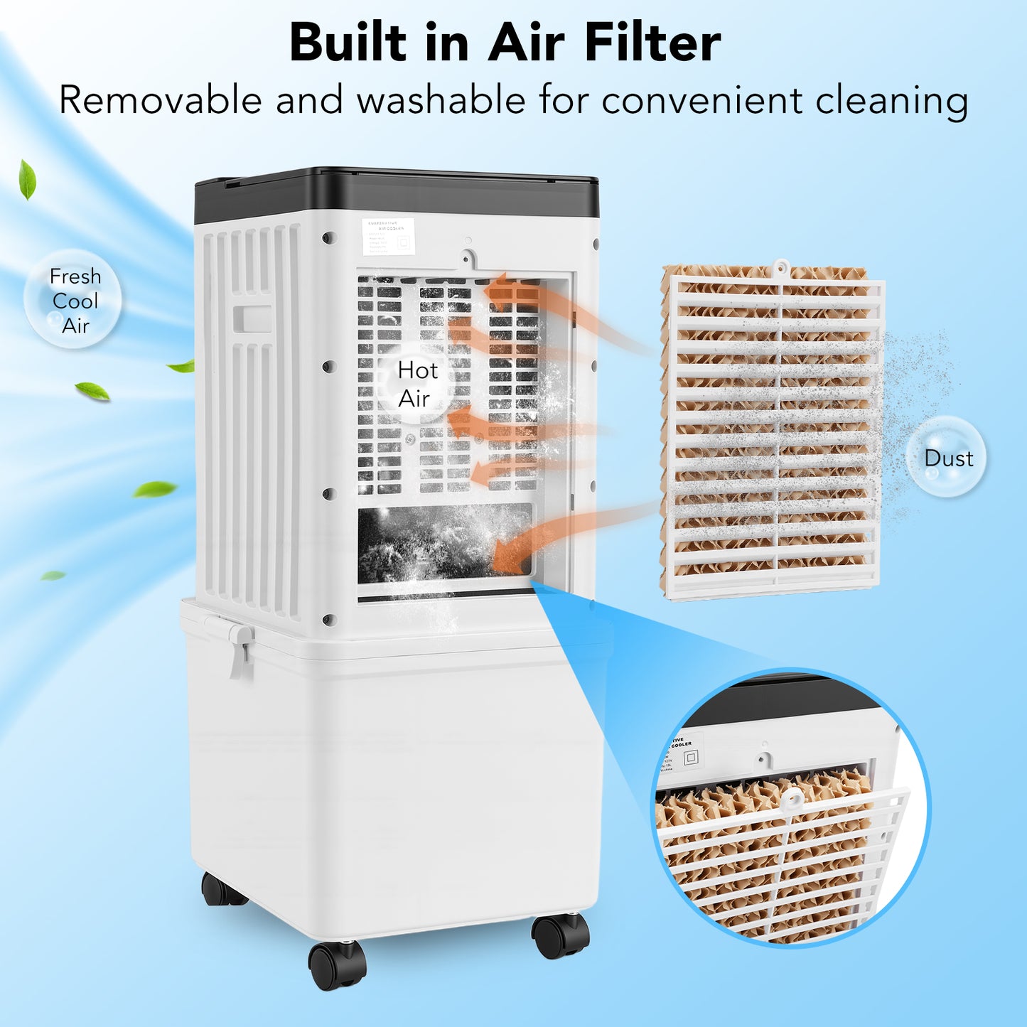 3-in-1 Evaporative Air Cooler Portable Air Cooling Oscillation Fan with Remote Control for Home,White