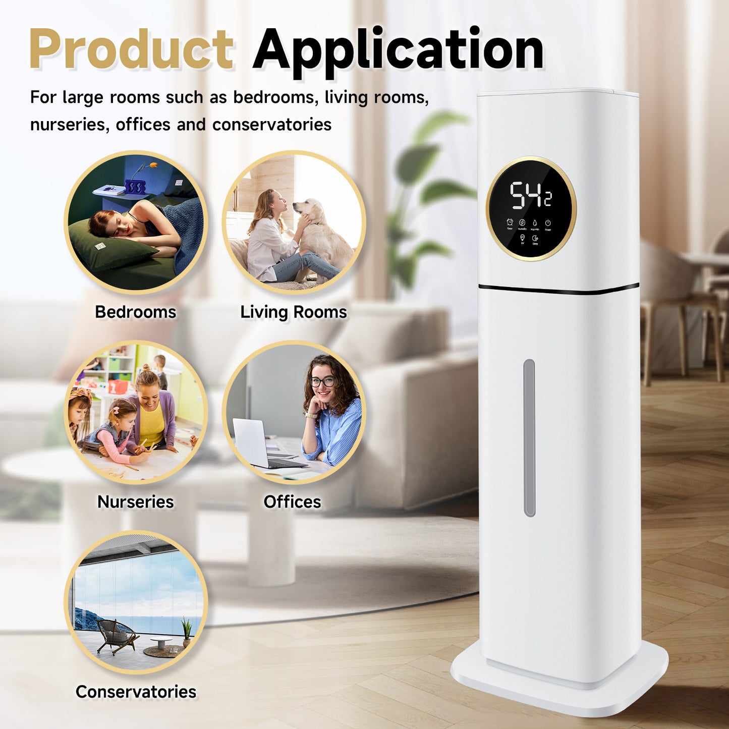 Humidifier For Large Rooms, 8L/2.11Gal Cool Mist Tower Top Fill Humidifiers, Floor Humidifiers For Baby,Pets,Plants,with Remote,Timer,Auto Shut Off,White