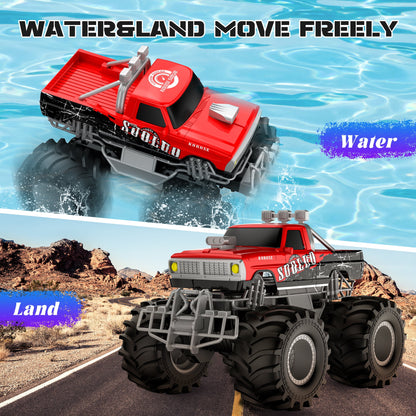 Amphibious Remote Control Car Toys for Boys Girls 2.4GHz 1:16 All Terrain Off-Road RC Car Waterproof RC Monster Truck Kids Pool Toys Remote Control Boat Gifts for Christmas