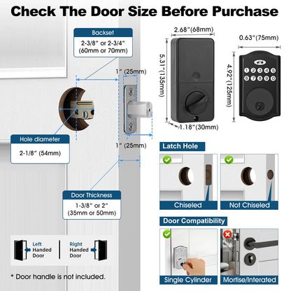 Keyless Entry Door Lock with Keypad, Smart Deadbolt Lock with Auto Lock, Customizable User Codes, Advanced Security Waterproof Smart Lock for Front Door & Home Use, Easy Installation, Matte Black