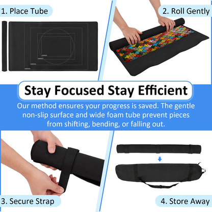 Adult Jigsaw Puzzle Mat Roll Up, Saver Pad 45" x 25" Portable Keeper Up to 1500 Pieces with Non-Slip Rubber Bottom and Polyester Top + 4 Puzzle Sorting Trays, Travel-Friendly Storage Bag