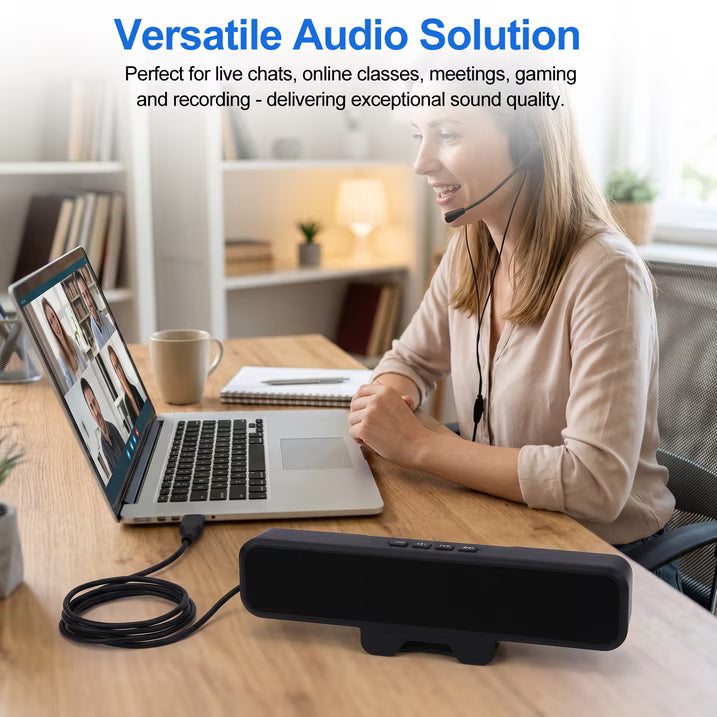Computer Speakers with Microphone for Desktop PC, USB Monitor Speakers with Clip, Wired Laptop Sound Bar, Stereo & Bass, PC Speaker w/Mic for Meeting/Gaming/Online Learning, Easily Clamps to Monitor