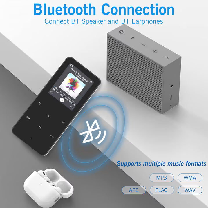 64GB MP3 Player with Bluetooth 5.0 Portable Digital Music Player with Speaker, Voice Recorder, E-Book, Video, 1.8 inch Screen Touch Buttons Digital Audio Player, Black