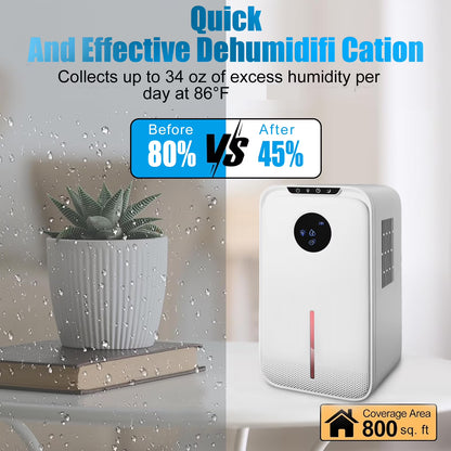 8-Pint Protable Dehumidifier Covers 800 Sq.Ft with Colorful Night Light & Drain Hose,0.66 Gallon Water Tank,2 Modes,24H Timer,Portable Dehumidifier for Basement/Bathroom/Laundry Room