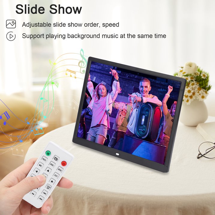 15" Digital Picture Frame with HD IPS Screen Digital Photo Frame Supports up to 16GB Storage Cards, Auto-Rotate, Tabletop & Wall-Mounted Digital Frame Supports Share Photos Video, Black