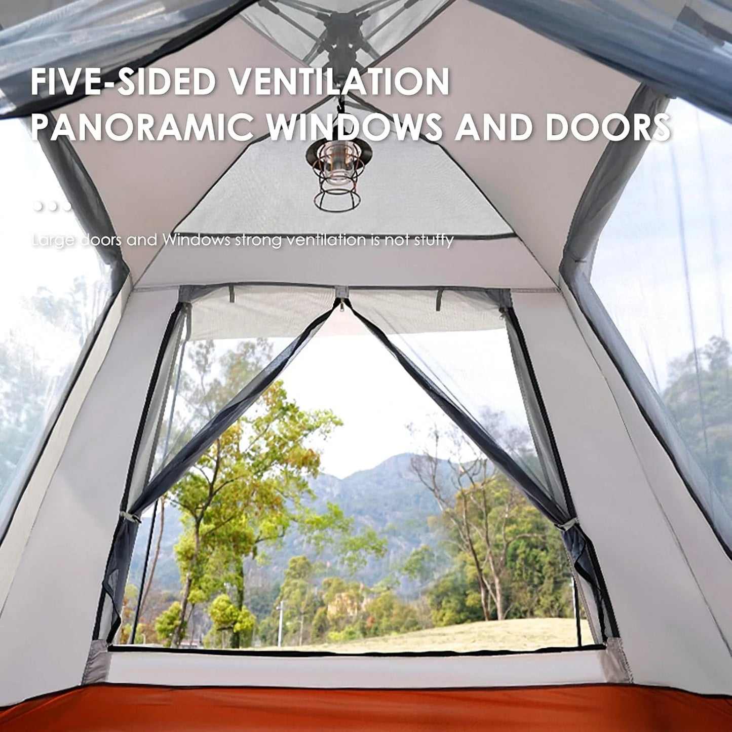 Pop up Canopy Large Instant Camping Tent,Beige 4-5 Person Family Tents for Camping with 4 Doors,7.87'x7.87'x5.1' Anti-UV Waterproof Easy Setup Camping Tent for Outdoor Beach Picnic Hiking Backpacking
